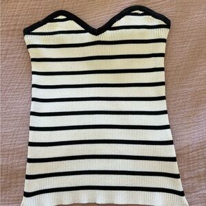 Striped Black and Cream Strapless Ribbed Tank Top